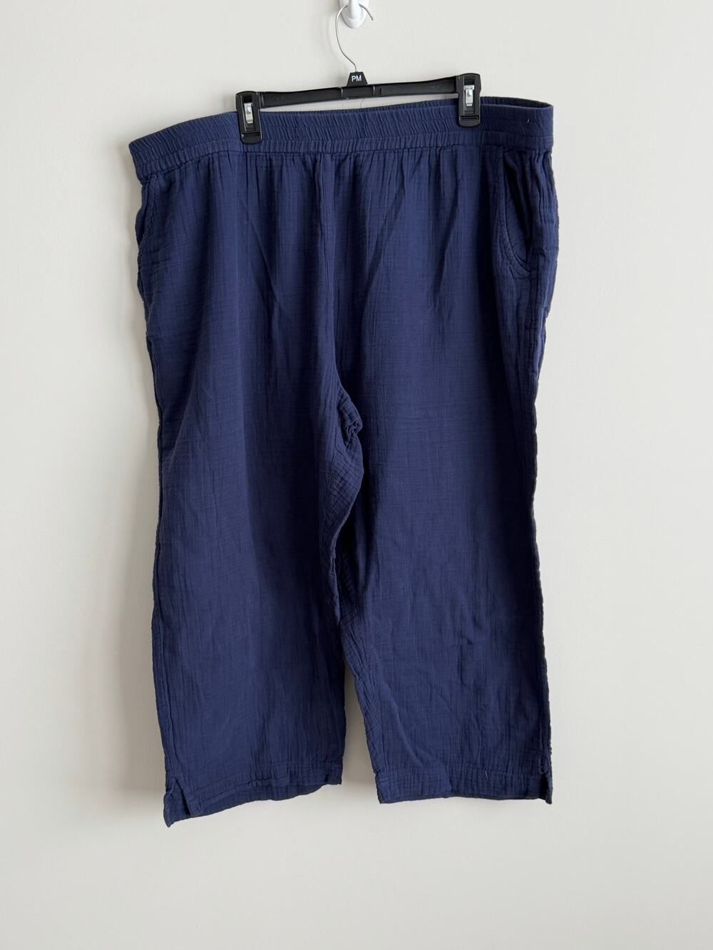 Soft Surroundings Crinkle Gauze Wide Leg Crop Pants Navy 3X